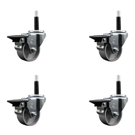 Service Caster 3'' Semi Steel Swivel 3/4'' Expanding Stem Caster Set with Brake, 4PK SCC-EX20S314-SSS-PLB-34-4